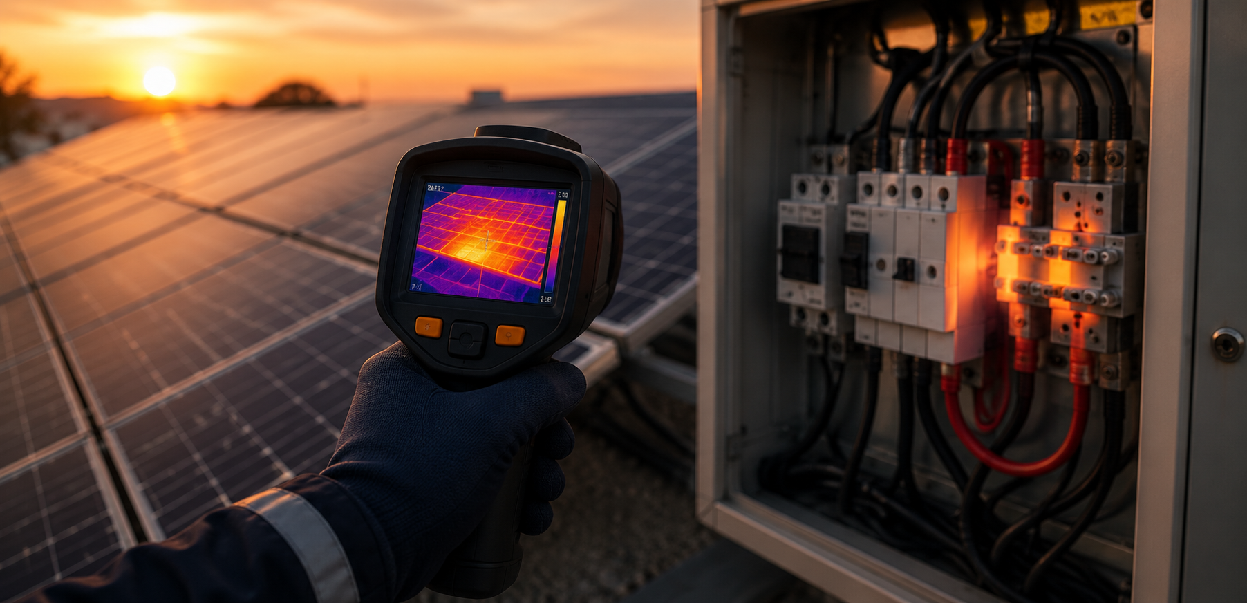 Inspeção termográfica de painéis solares com câmera térmica